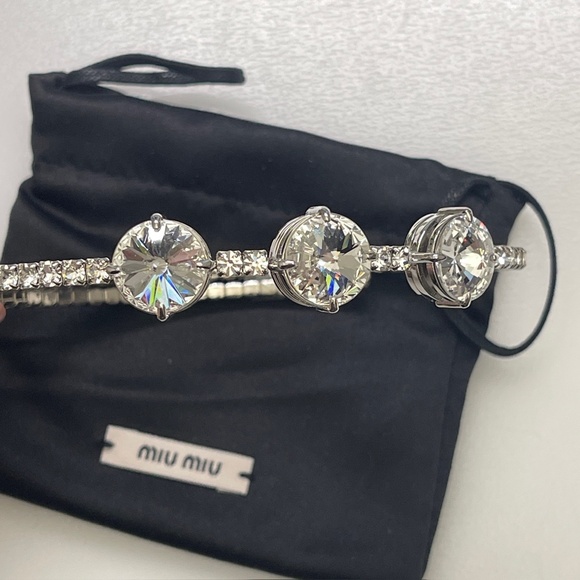 NEW MIU MIU Necklace Choker Crystal Rhinestones Silver with box and dust bag - Picture 7 of 8